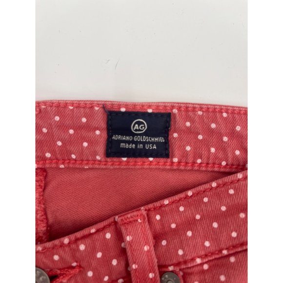 AG Adriano Goldschmied Size 26R Red Polka Dot Stevie Ankle Slim Straight Leg Jea - Picture 5 of 6